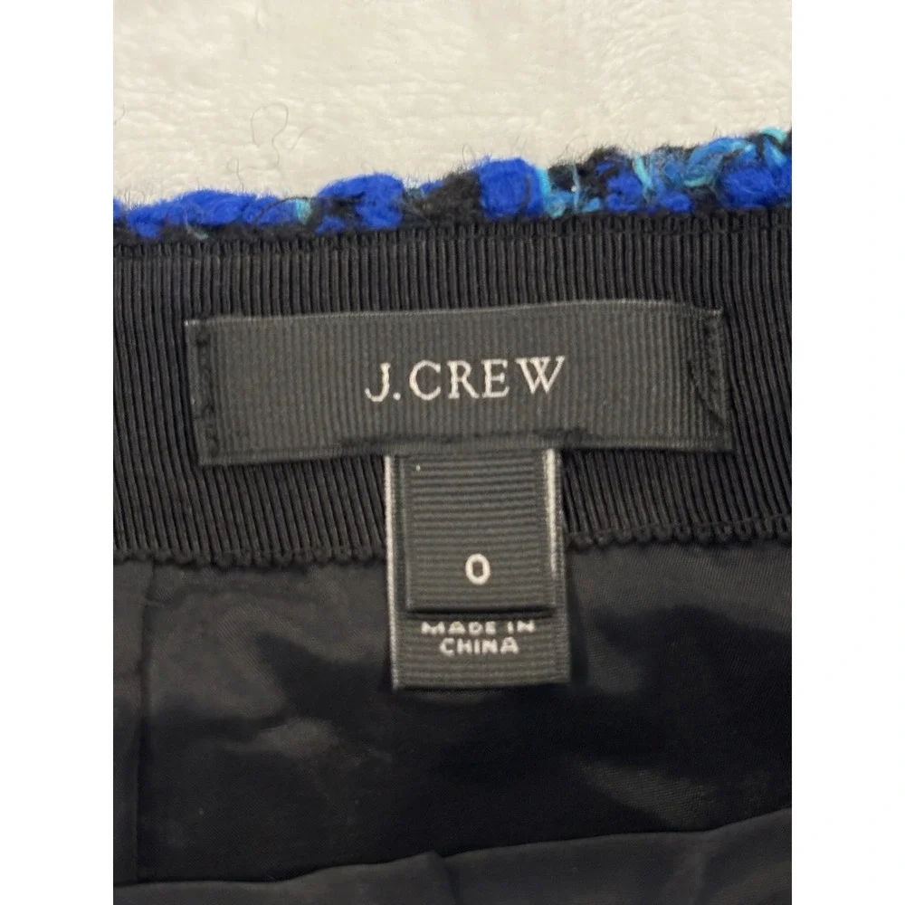 J.Crew Blue Black Tweed Mini Skirt Size 0 Textured Wool Blend Career Classic
